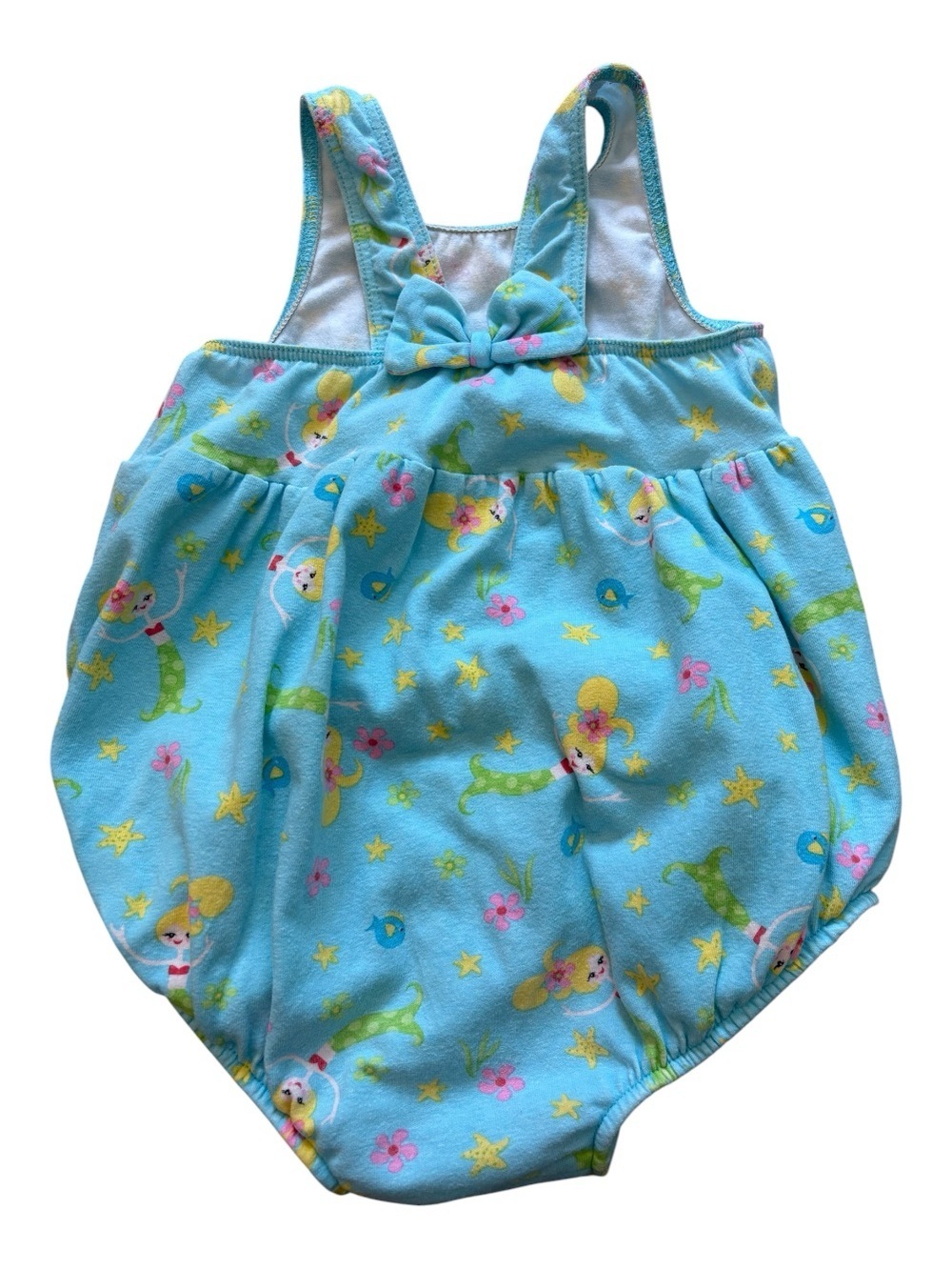 Vintage Flap Happy Mermaid Baby Swimsuit Built-in Diaper 12-18M Made in USA Blue - Picture 2 of 8